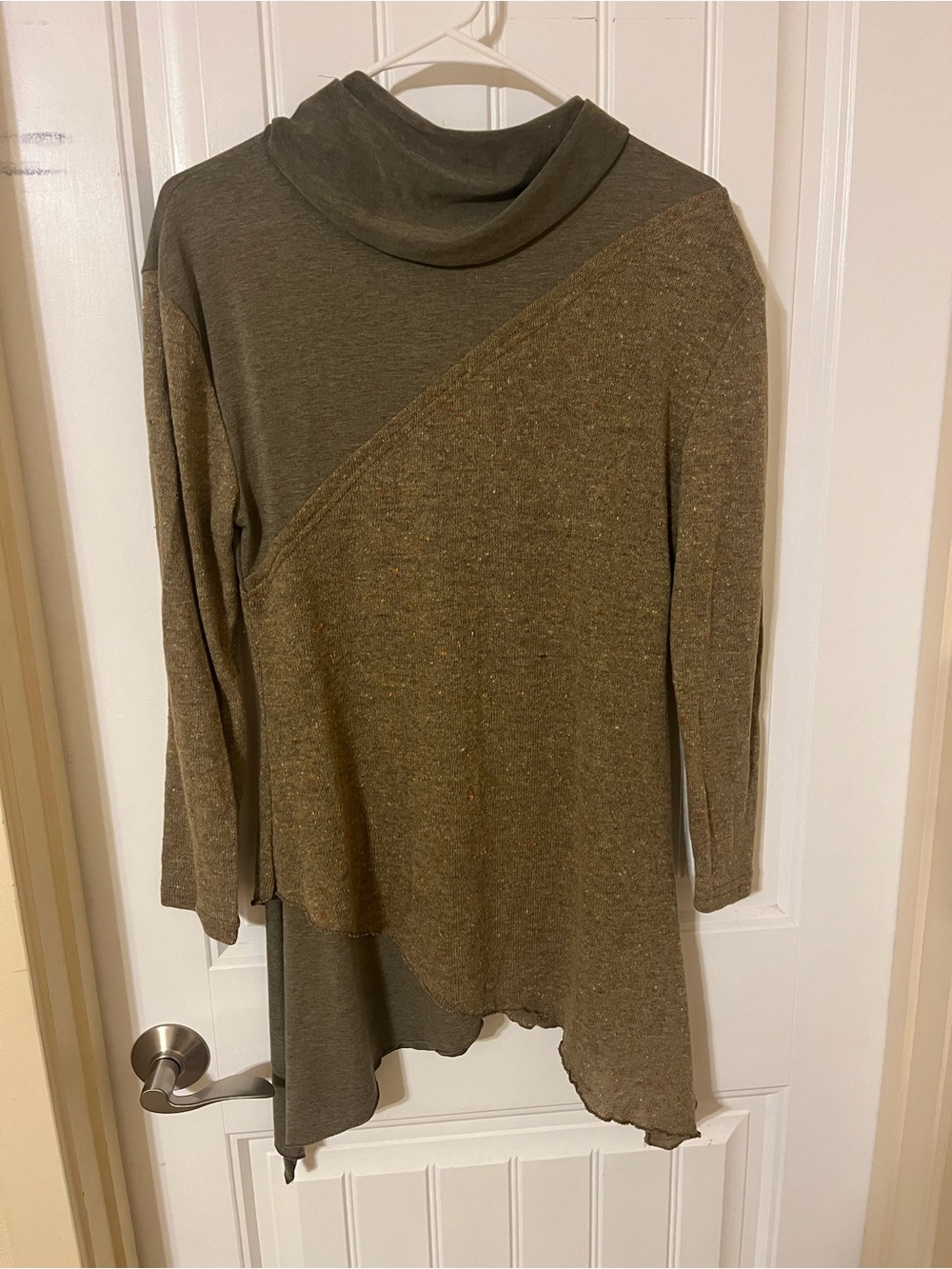 Asymmetrical Olive Green Women's Sweater - Soft Draped Tunic